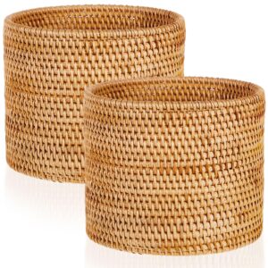 ziliny 2 pcs small waste basket for bathroom woven rattan trash can handmade woven trash can cylinder rustic round natural wastebasket for garbage home bedroom kitchen storage office desktop essential