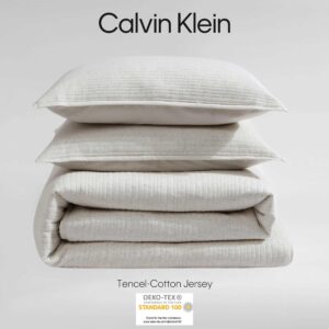 Calvin Klein - King Duvet Cover Set, Luxuriously Soft Home Decor, Modern Cotton Ribbed Matelasse Bedding (Ivory Grey Heather, King)