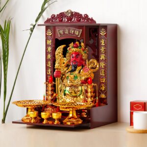 BESTOYARD for Buddha Altar Shelf for Wall Altar Cabinet Wall Mount Japanese Decor Buddha Shelf for Desktop Chinese Decor Buddhist Altar Wall Shelf Temple Buddha Statue Wood Red Pet