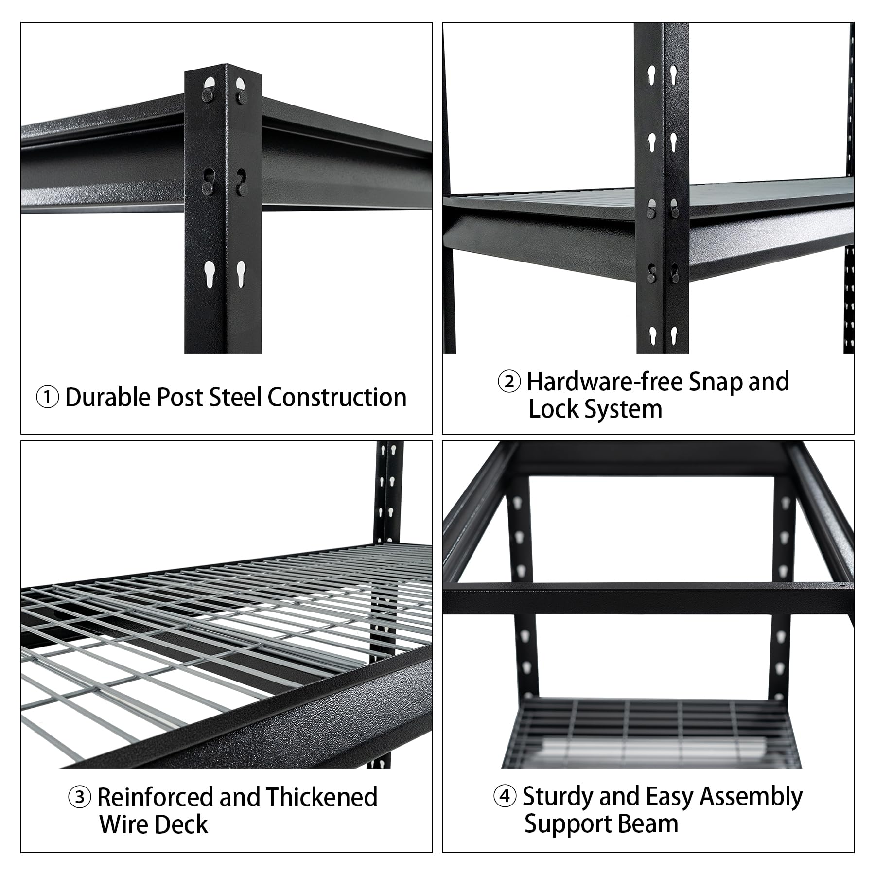 Shuntong The Atlas 72" W Heavy Duty Garage Shelving Load 8000 Lbs, 4 Tier Metal Storage Shelves, Adjustable Industrial Steel Rack for Warehouse Basement Shop, 72" W x 24" D x 72" H, Black