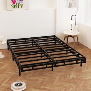 Maenizi Queen Box Spring 4 Inch Low Profile, Heavy Duty Metal Box Spring Bed Base with Fabric Cover, Mattress Foundation, Easy Assembly, Noise Free, Black