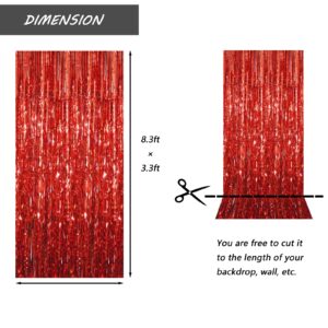 Acuteye Red Foil Fringe Curtain 3.3×8.3FT 2 Packs, Metallic Tinsel Curtains Party Streamers for Birthday Graduation Baby Shower Decoration (2pcs,3.3FT×8.3FT, Red)