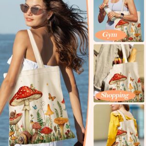 Miss Adola Aesthetic Canvas Tote Bag with Inner Pocket for Women Unique Funny Pattern Design Casual Sturdy Cloth Cotton Totes Bag with Pattern for Vacation, Shopping, Work, Gym - Mushroom Forest