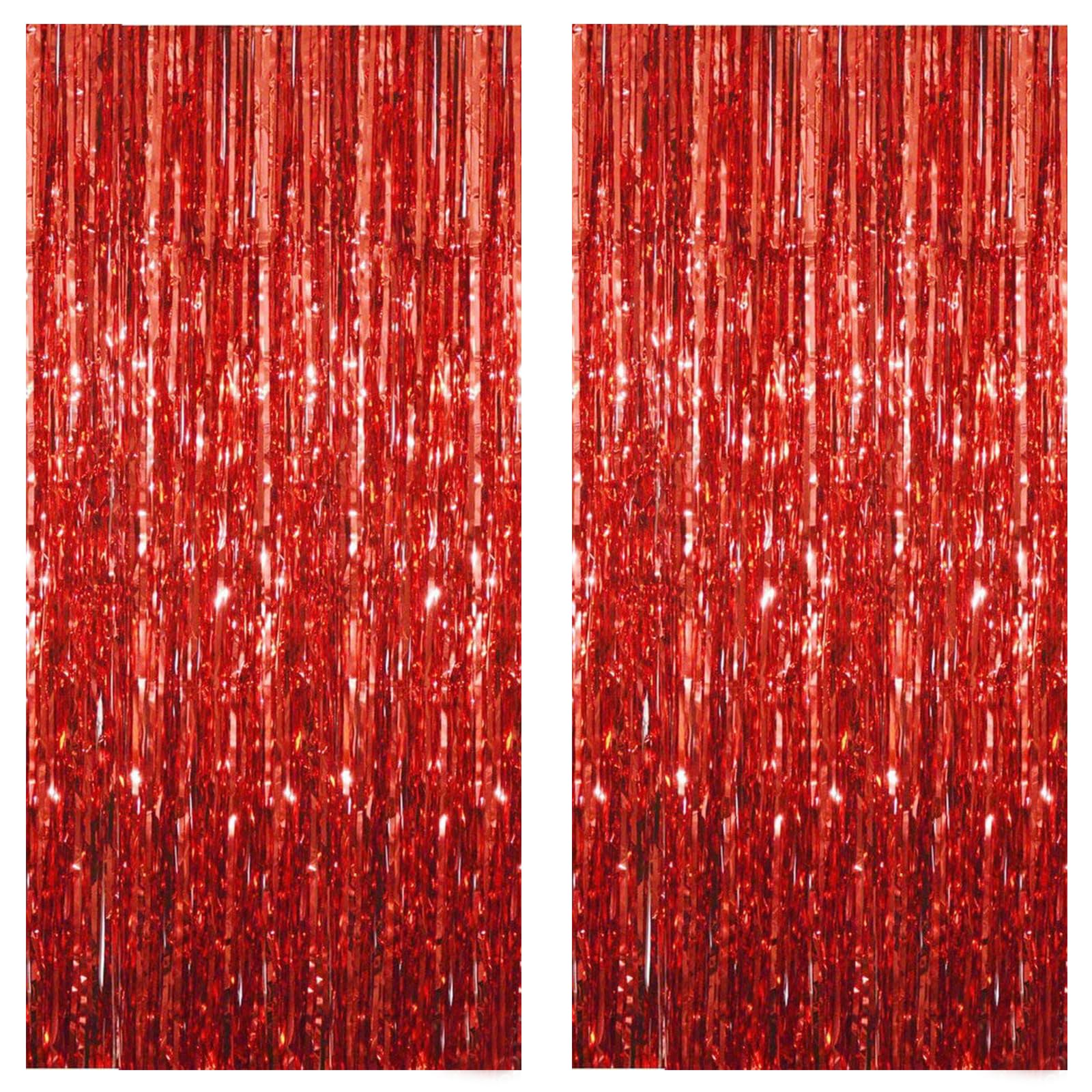 Acuteye Red Foil Fringe Curtain 3.3×8.3FT 2 Packs, Metallic Tinsel Curtains Party Streamers for Birthday Graduation Baby Shower Decoration (2pcs,3.3FT×8.3FT, Red)