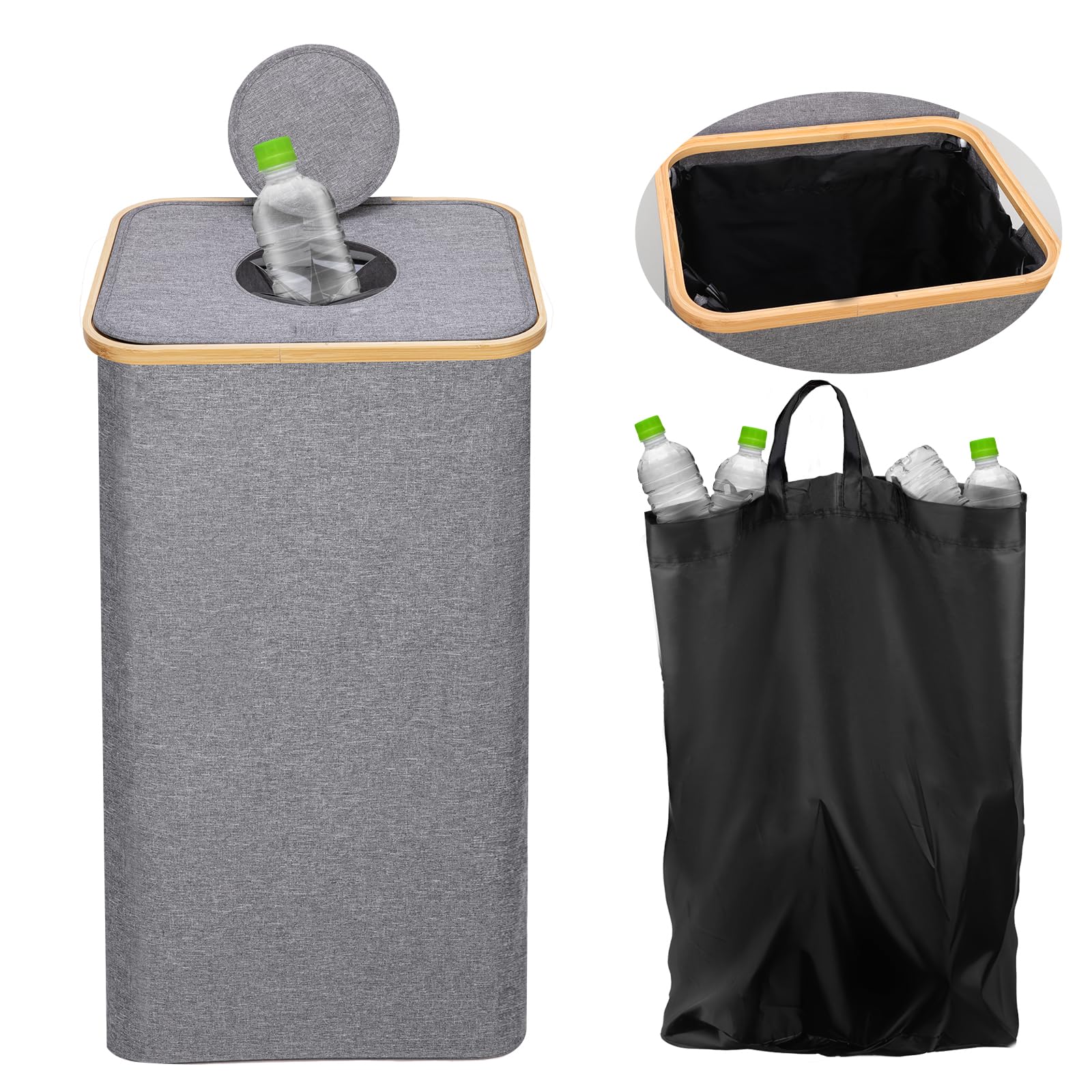 Recycling Bin,100L Recycling Bin for Kitchen Indoor Home,Bottle Recycle 26Gallon Large Capacity With Removable Tote Bag, Collecting Glass Paper Plastic Metal Empty Bottles,Recycle Bin Zip-Top Can