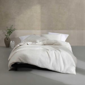 calvin klein - king duvet cover set, luxuriously soft home decor, modern cotton ribbed matelasse bedding (ivory grey heather, king)