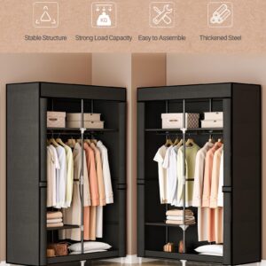 Hzuaneri 35.8 Inch Closet Wardrobe, Clothes Storage Organizer for Hanging Clothes with Cover, 2 Hanging rods, 5 Storage Shelves, Portable Closet for Bedroom 35.8 x 17.7 x 66 inches, Pure Black