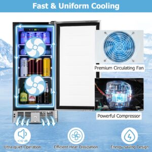 KOTEK 115 Cans Beverage Refrigerator, 32 to 50℉, Under Counter Freestanding Beverage Cooler w/Lockable Stainless Steel Door for Drinks and Food, 2.9 Cu.ft, Mini Beer Fridge for Bedroom, Dorm, Home