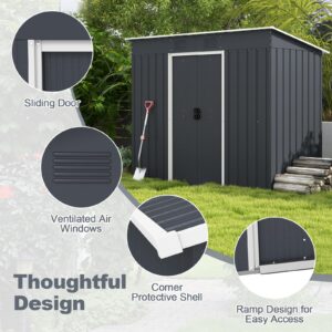 Goplus Outdoor Storage Shed with Floor Foundation, 3.2 FT x 6.7 FT Weather-Resistant Metal Tool Shed w/Air Vents & Lockable Door, Garden Sheds & Outdoor Storage for Outside Backyard, Patio, Lawn