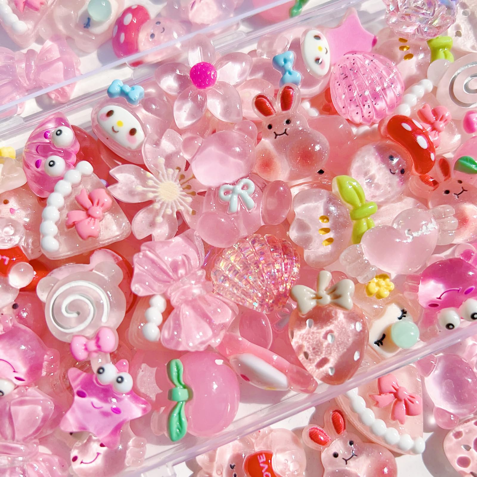 FULUSODO 60pcs Slime Charms Cute Set, Bulk Mixed Resin Charms Set Ornament Scrapbooking