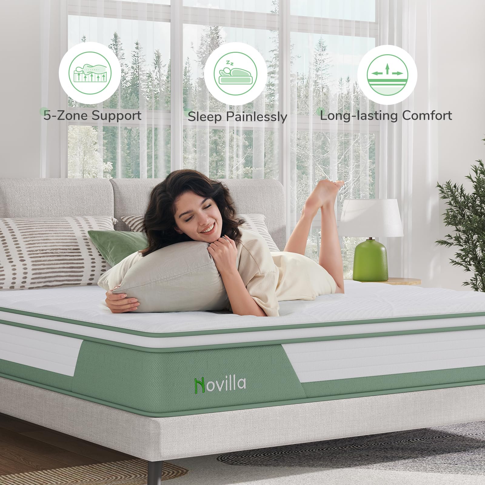 Novilla Mattress Twin XL, 12 Inch 5-Zone Hybrid Mattress with Gel Memory Foam for Pressure Relief & Cool Night, Midume Firm XL Twin Mattress in A Box