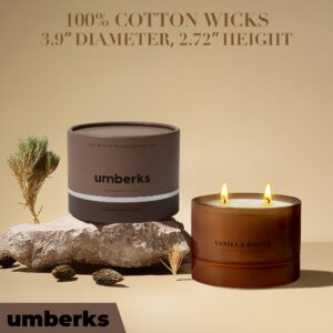 UMBERKS Luxury Vanilla Honey Candles | Large 2 Wick Jar Candle | Up to 50 Hours Burning Time | 100% Natural Soy Wax | Relaxing Aromatherapy Aesthetic Candle | Housewarming Gift for Men and Women