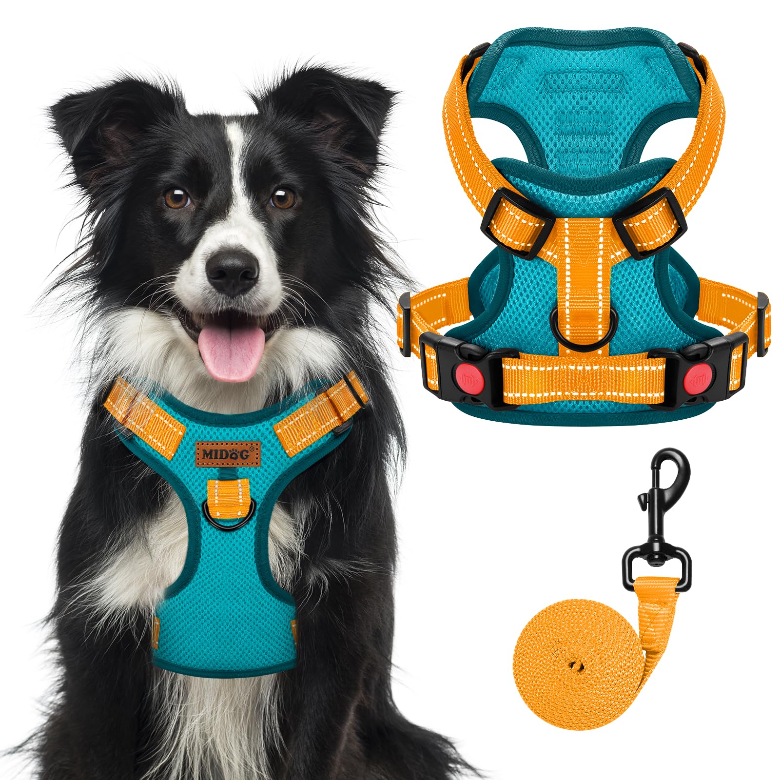 MIDOG Dog Harness, No-Pull Pet Harness and Leash Set for Small Medium Large Dogs Walking, No Choke Front Clip Dog Reflective Harness, Adjustable Soft Padded Pet Vest with Easy Control Handle (Blue,XL)