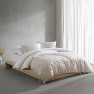 Calvin Klein - Queen Duvet Cover Set, Soft Cotton Percale Bedding, Ikat Pinstripe Home Decor (Neutral Pink, Queen)