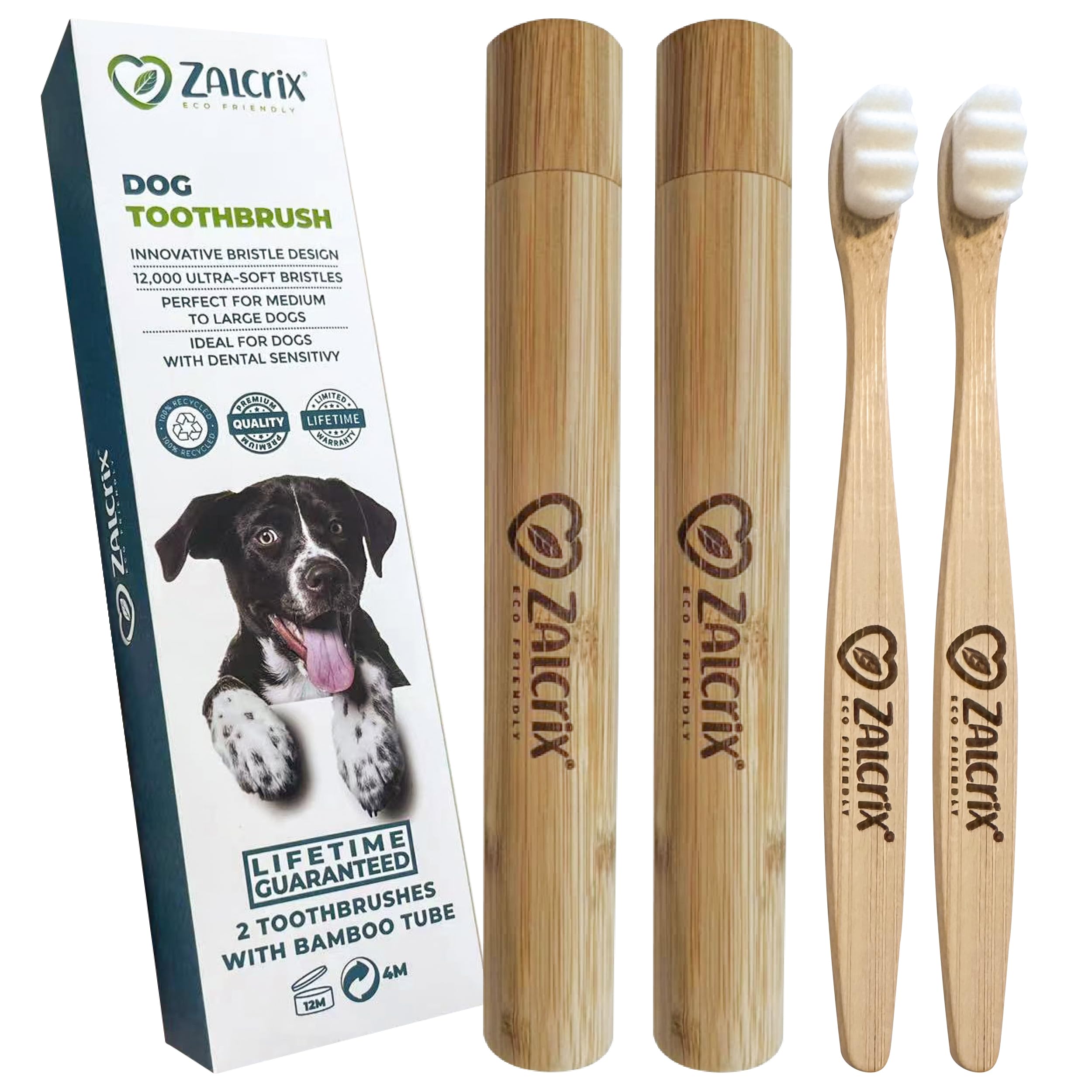 zalcrix ECO-FREINDLY Dog Toothbrush - Natural Bamboo with 12,000 Ultra-Soft Bristles for A Gentle Yet Effective Clean Ideal for Your Pet's Sensitive Teeth and Gums