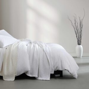 Calvin Klein - King Duvet Cover Set, Soft Cotton Jacquard Bedding, Crinkle Textured Home Decor (Washed Texture White, King)