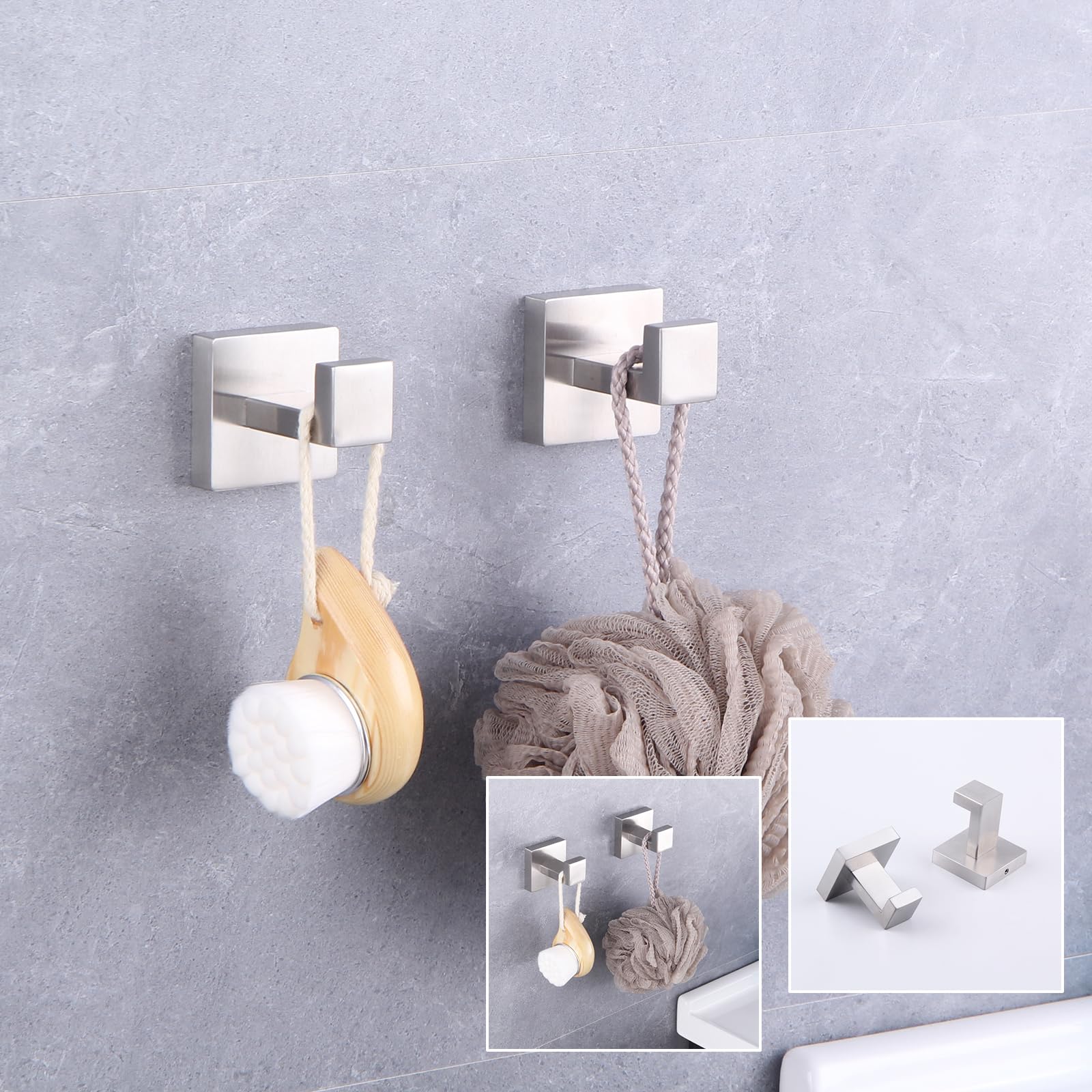 GERZWY Brushed Stainless Steel Towel Hook Robe Hook Coat Hook Heavy Duty Wall Mounted Luxury Hooks for Bathroom Hotel 2 Pack