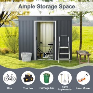 Goplus Outdoor Storage Shed with Floor Foundation, 3.2 FT x 6.7 FT Weather-Resistant Metal Tool Shed w/Air Vents & Lockable Door, Garden Sheds & Outdoor Storage for Outside Backyard, Patio, Lawn