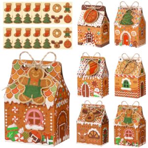 blulu 60 set small christmas cookie boxes with tags gingerbread house gift box with string kraft paper christmas treat boxes mini goodie containers for xmas party packaging favor supplies(brown)