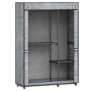 Hzuaneri Closet Wardrobe, 48.8-inch Portable Closet for Bedroom, 3 Clothes Rail Clothes Rail with Fabric Cover, Clothes Storage Organizer, 48.8 x 16.9 x 71.8 Inches, 4 Compartments, Grey WC09304G