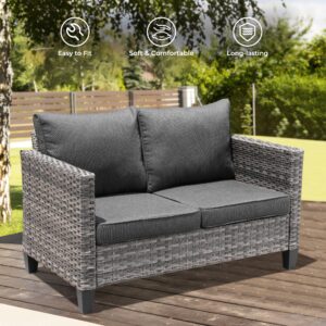 ovios Patio Loveseat, 2-Seater Outdoor Wicker Sofa Couch with Comfy Cushions, All Weather High Back Deep Patio Seating Rattan Love Seat for Porch Deck Balcony, Black