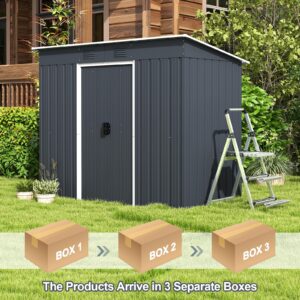 Goplus Outdoor Storage Shed with Floor Foundation, 3.2 FT x 6.7 FT Weather-Resistant Metal Tool Shed w/Air Vents & Lockable Door, Garden Sheds & Outdoor Storage for Outside Backyard, Patio, Lawn