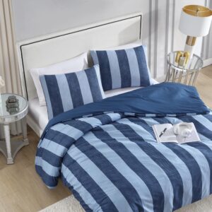 Juicy Couture Denim Stripe Twin/Twin XL Duvet Cover Set - 2-Piece Machine Washable Reversible Blue Bedding Duvet Cover and Sham Set