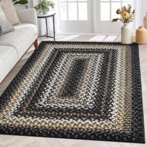 ROYHOME Boho Rug 4x6 Bedroom Area Rug Braided Print Area Rug Modern Geometric Area Rug Fsrmhouse Aesthetic Carpet Distressed Throw Rugs for Living Room Bedroom Kitchen Nursery Office, Black