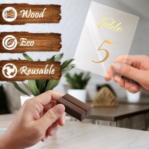 12 Pack Wood Place Card Holder - Small Place Card Holders for Table - Brown Table Number Holders for Wedding - Table Sign Holders - Picture - Wooden Photo Holders for Tables - Mini Place Card Stands