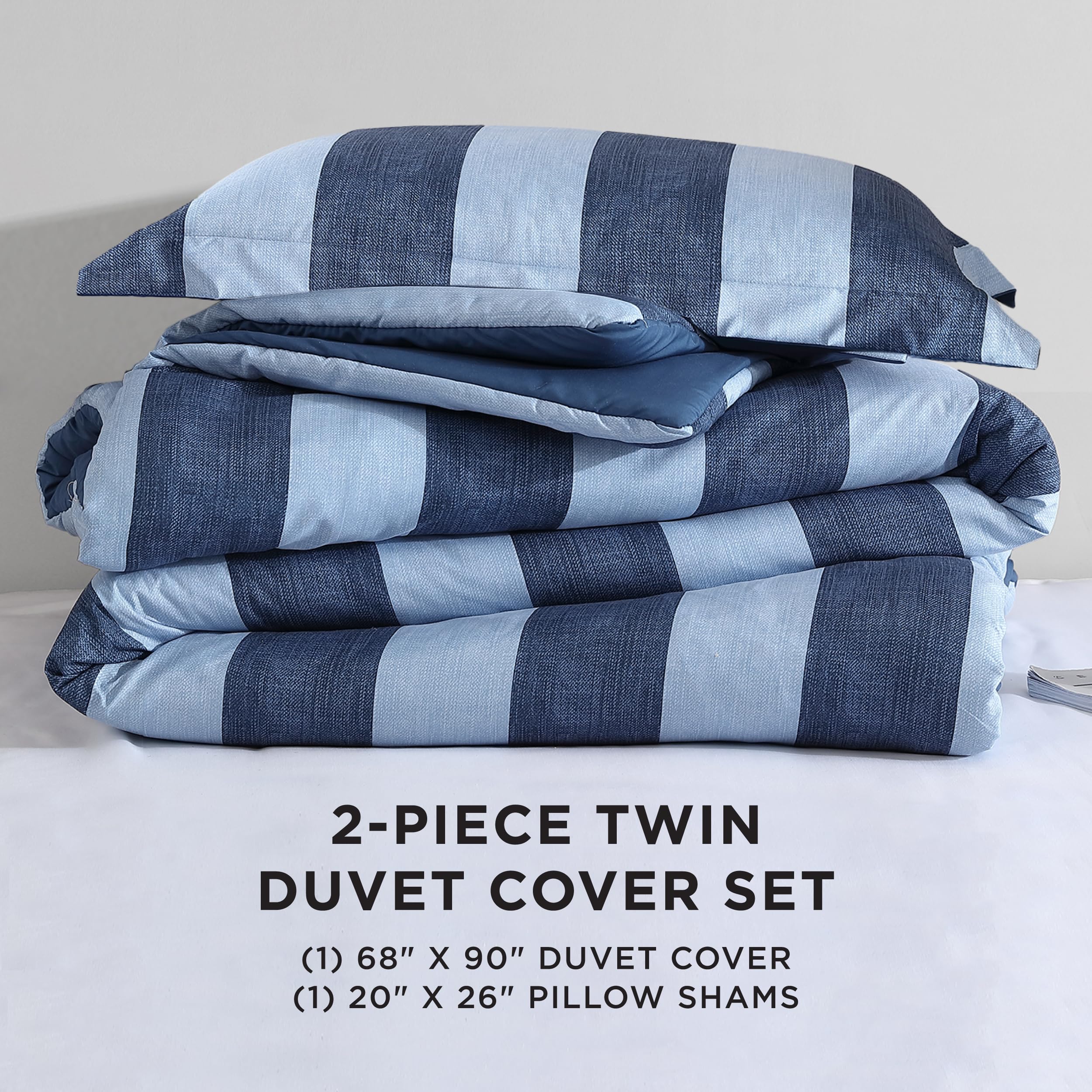 Juicy Couture Denim Stripe Twin/Twin XL Duvet Cover Set - 2-Piece Machine Washable Reversible Blue Bedding Duvet Cover and Sham Set