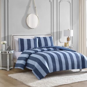 juicy couture denim stripe twin/twin xl duvet cover set - 2-piece machine washable reversible blue bedding duvet cover and sham set