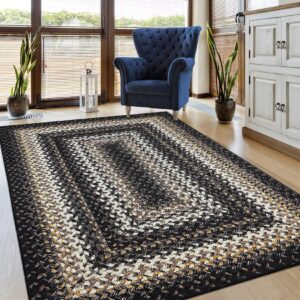 royhome boho rug 4x6 bedroom area rug braided print area rug modern geometric area rug fsrmhouse aesthetic carpet distressed throw rugs for living room bedroom kitchen nursery office, black