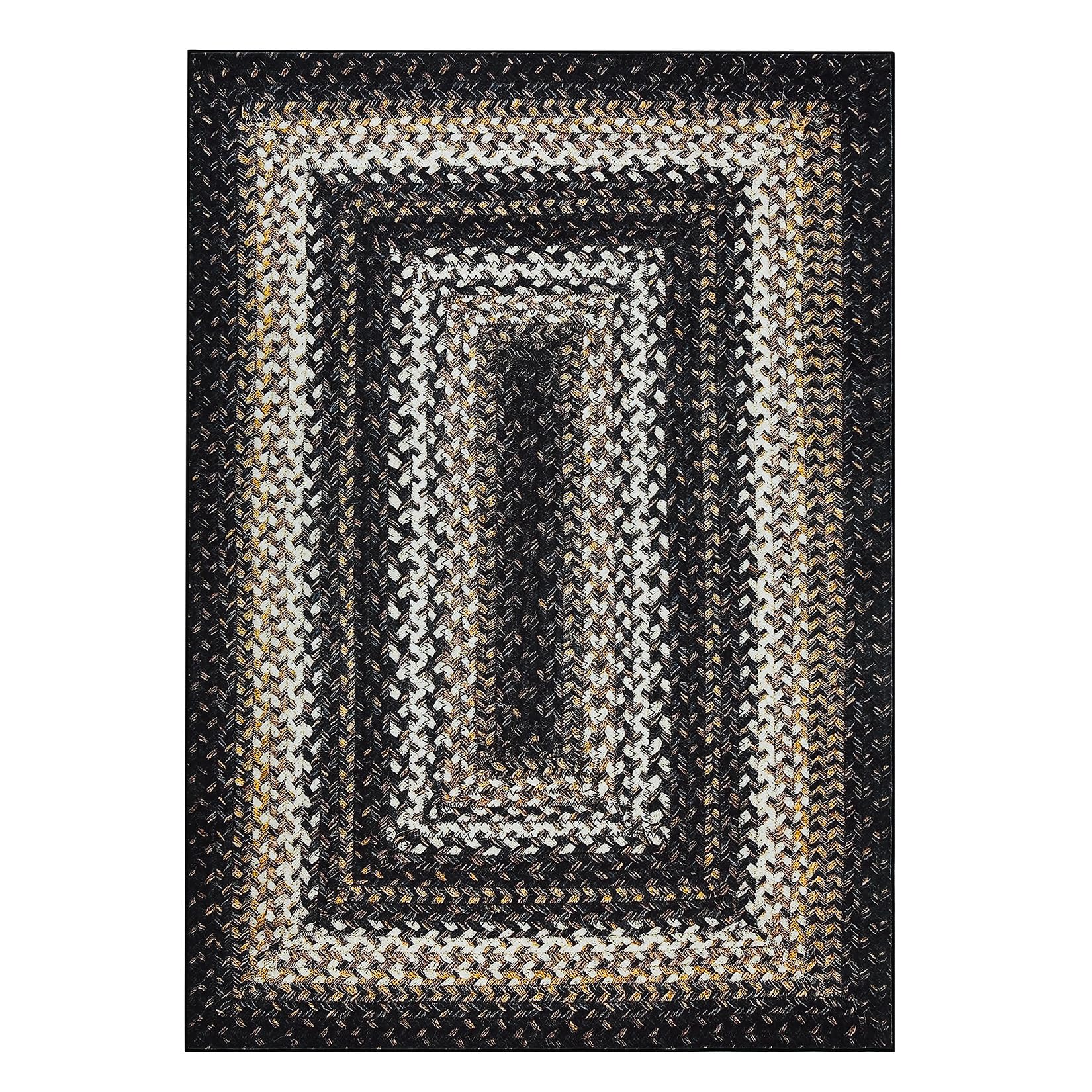 ROYHOME Boho Rug 4x6 Bedroom Area Rug Braided Print Area Rug Modern Geometric Area Rug Fsrmhouse Aesthetic Carpet Distressed Throw Rugs for Living Room Bedroom Kitchen Nursery Office, Black