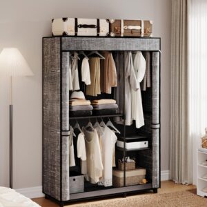 Hzuaneri Closet Wardrobe, 48.8-inch Portable Closet for Bedroom, 3 Clothes Rail Clothes Rail with Fabric Cover, Clothes Storage Organizer, 48.8 x 16.9 x 71.8 Inches, 4 Compartments, Grey WC09304G