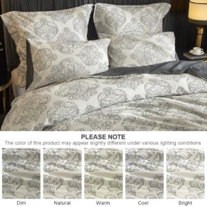 Grassix Linen Duvet Cover King - Paisley Jacquard Linen Cotton Blend Duvet Cover Set, Textured King Size Duvet Cover Soft Breathable, 1 Comforter Cover 104"x90" & 2 Pillowcases, Grey