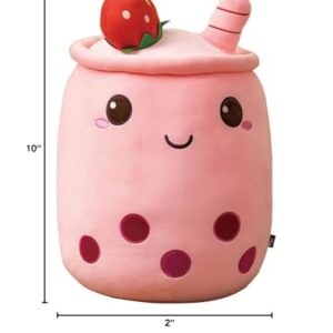 Galatee 9.8" Cute Bubble Tea Stuffed Animal Plush Pillow,Soft Kawaii Red Strawberry Boba Plushie Hugging Pillow,Gifts for Children