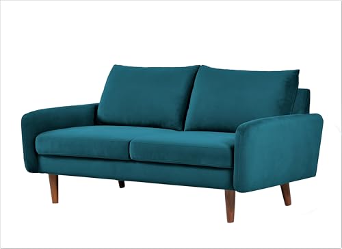 US Pride Furniture Kent Modern Velvet Loveseat Sofa, Comfortable 2 Seater Couch for Living Rooms and Small Spaces, Ideal Studio Apartment Furniture with Sleek Design, Greenish Blue