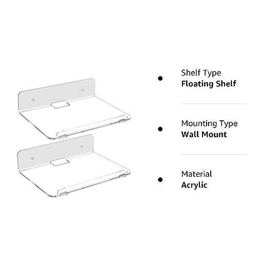 Acrylic Floating Shelf, 2 Pack Wall Mount Shelf for Speaker Monitor Living Room Wall Decor, 7.9x5.9