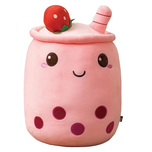 Galatee 9.8" Cute Bubble Tea Stuffed Animal Plush Pillow,Soft Kawaii Red Strawberry Boba Plushie Hugging Pillow,Gifts for Children