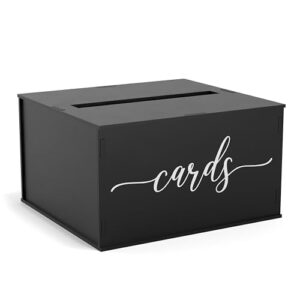 wooden wedding card box with slot | wedding decorations for reception, card box for wedding gifts & money | rustic card box with lid | baby shower, bridal shower, graduation card box - black