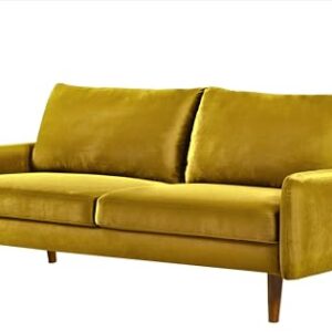 Container Furniture Direct Kent Velvet Sofa for Modern Living Rooms and Compact Spaces, Comfy 3 Seater Couch Studio Apartment Furniture with Sleek Design, Greenish Yellow