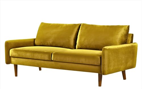 Container Furniture Direct Kent Velvet Sofa for Modern Living Rooms and Compact Spaces, Comfy 3 Seater Couch Studio Apartment Furniture with Sleek Design, Greenish Yellow