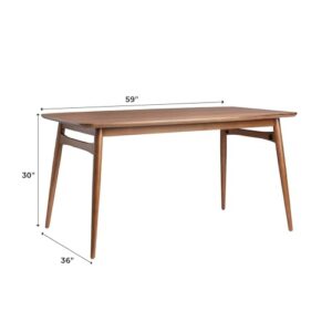 Walker Edison Mid-Century Modern Solid Wood Tapered-Leg Dining Table, 59 Inch, Walnut