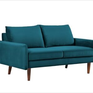 US Pride Furniture Kent Modern Velvet Loveseat Sofa, Comfortable 2 Seater Couch for Living Rooms and Small Spaces, Ideal Studio Apartment Furniture with Sleek Design, Greenish Blue