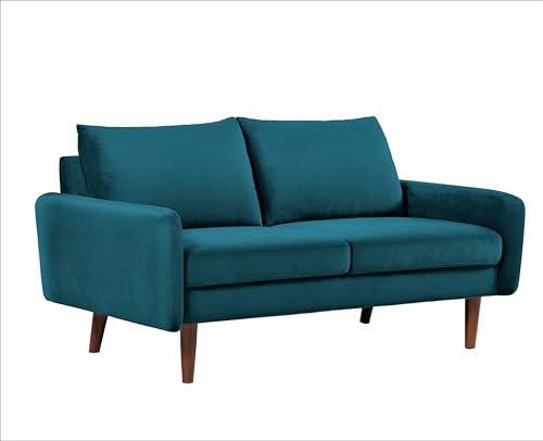 US Pride Furniture Kent Modern Velvet Loveseat Sofa, Comfortable 2 Seater Couch for Living Rooms and Small Spaces, Ideal Studio Apartment Furniture with Sleek Design, Greenish Blue