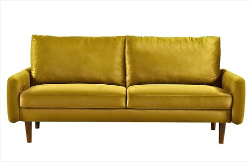 Container Furniture Direct Kent Velvet Sofa for Modern Living Rooms and Compact Spaces, Comfy 3 Seater Couch Studio Apartment Furniture with Sleek Design, Greenish Yellow