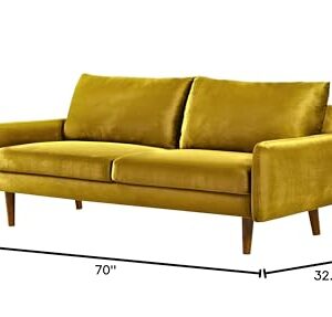 Container Furniture Direct Kent Velvet Sofa for Modern Living Rooms and Compact Spaces, Comfy 3 Seater Couch Studio Apartment Furniture with Sleek Design, Greenish Yellow