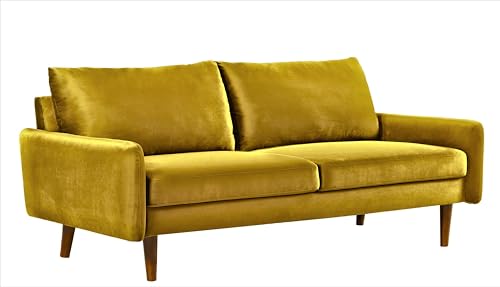 Container Furniture Direct Kent Velvet Sofa for Modern Living Rooms and Compact Spaces, Comfy 3 Seater Couch Studio Apartment Furniture with Sleek Design, Greenish Yellow