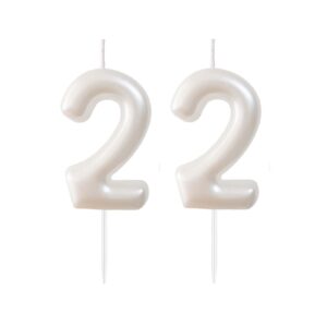 2.36" 22nd number candles birthday gifts for women men birthday decorations birthday candles numbers happy birthday candles for cake 2 candle for women for men (white)