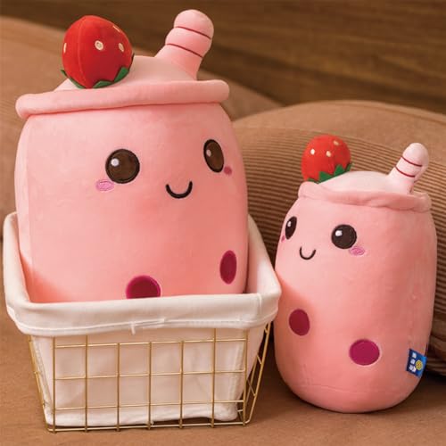 Galatee 9.8" Cute Bubble Tea Stuffed Animal Plush Pillow,Soft Kawaii Red Strawberry Boba Plushie Hugging Pillow,Gifts for Children